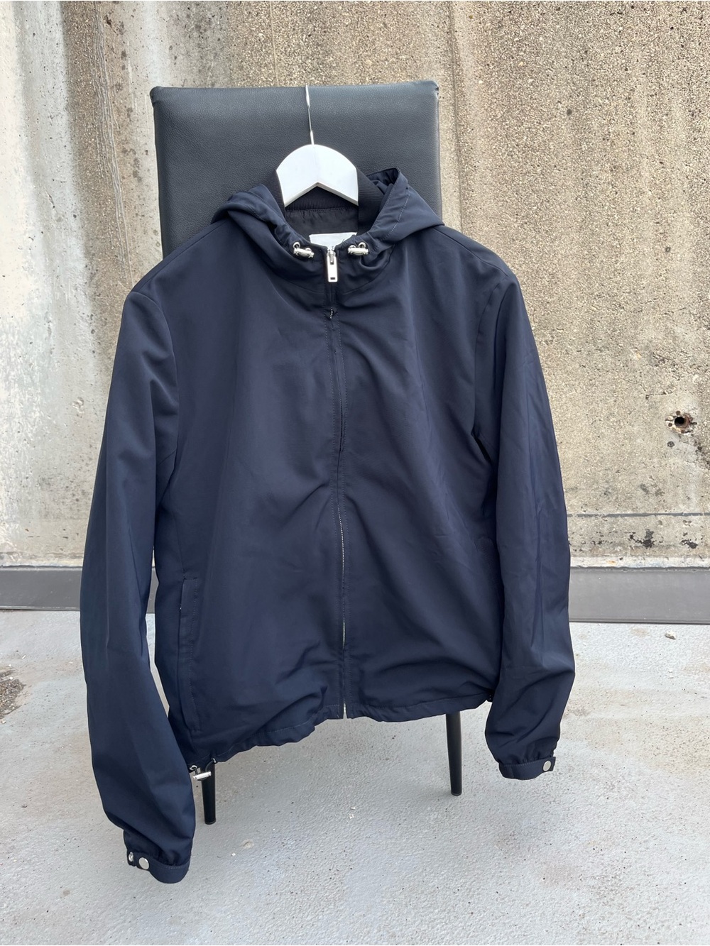 Sandro Paris Hooded Windbreaker Jacket - Navy Blue